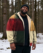 Big & Tall Men's Vintage Multicolor Patchwork Printed Velvet Thickened Zipper Cardigan Hoodie